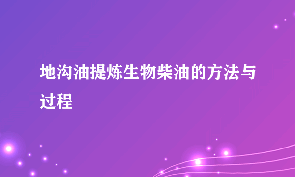 地沟油提炼生物柴油的方法与过程