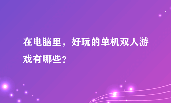 在电脑里，好玩的单机双人游戏有哪些？