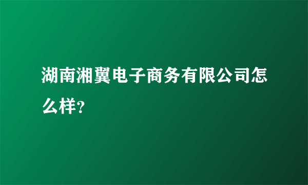 湖南湘翼电子商务有限公司怎么样？