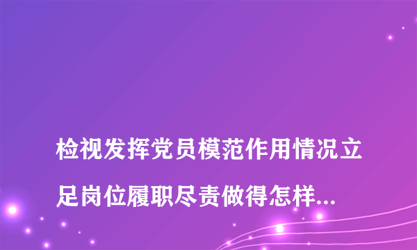 
检视发挥党员模范作用情况立足岗位履职尽责做得怎样？为身边群众做了什么实事好事？

