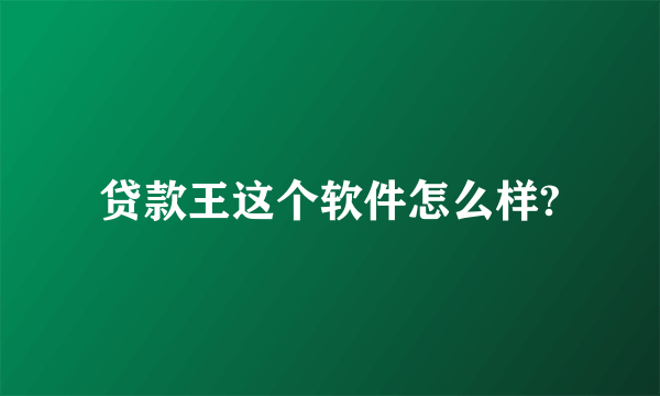 贷款王这个软件怎么样?