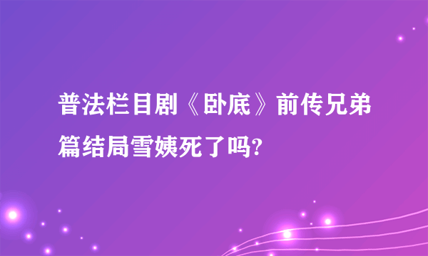 普法栏目剧《卧底》前传兄弟篇结局雪姨死了吗?