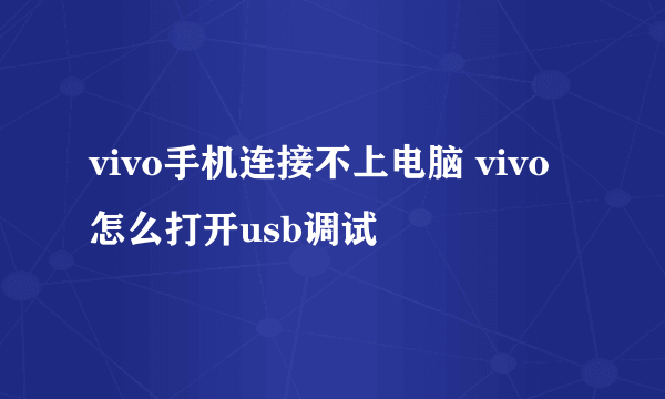 vivo手机连接不上电脑 vivo怎么打开usb调试