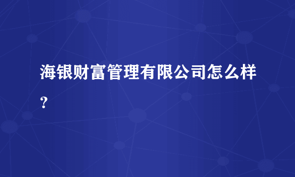 海银财富管理有限公司怎么样？