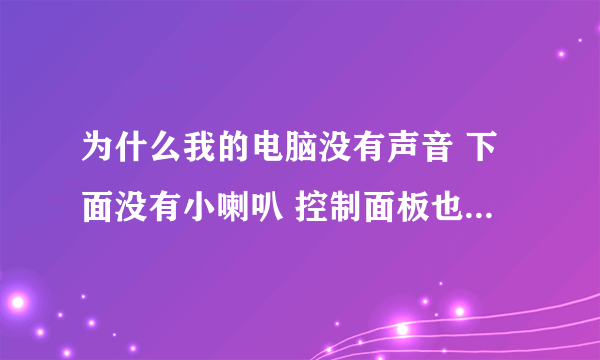 为什么我的电脑没有声音 下面没有小喇叭 控制面板也不管用 设备管理器那也没显示黄字