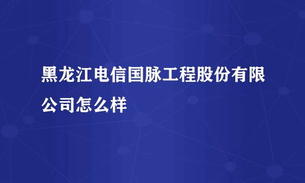 黑龙江电信国脉工程股份有限公司怎么样