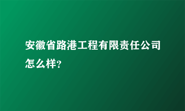 安徽省路港工程有限责任公司怎么样？