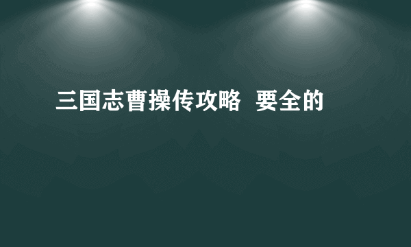 三国志曹操传攻略  要全的