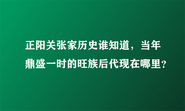 正阳关张家历史谁知道，当年鼎盛一时的旺族后代现在哪里？