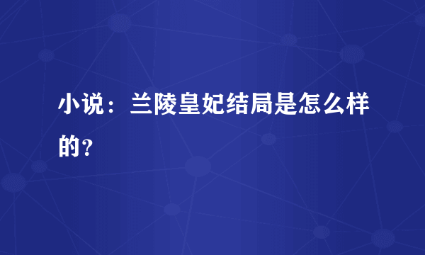 小说：兰陵皇妃结局是怎么样的？