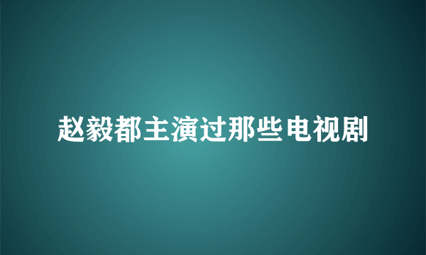 赵毅都主演过那些电视剧