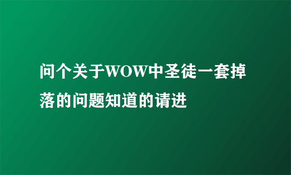 问个关于WOW中圣徒一套掉落的问题知道的请进