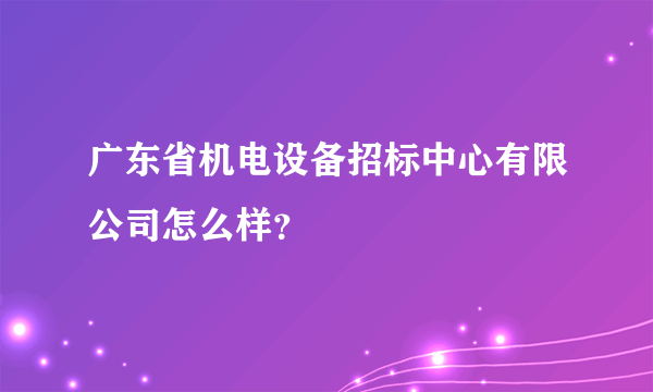 广东省机电设备招标中心有限公司怎么样？