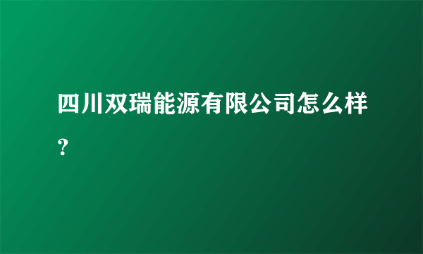 四川双瑞能源有限公司怎么样？