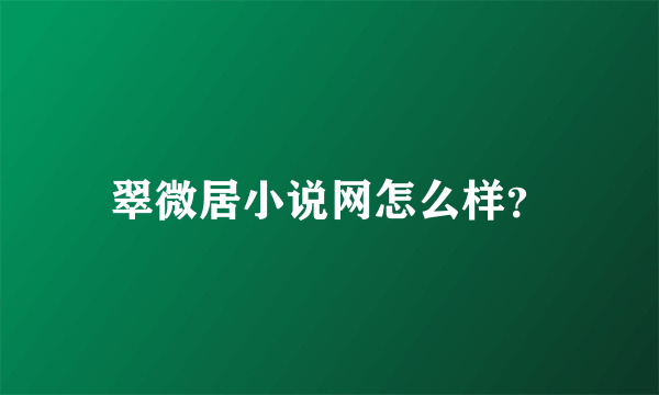 翠微居小说网怎么样？