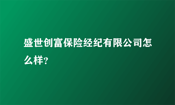 盛世创富保险经纪有限公司怎么样？