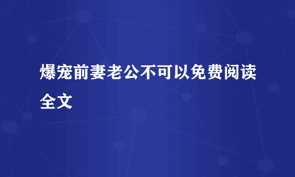 爆宠前妻老公不可以免费阅读全文