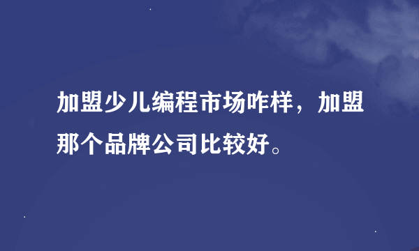 加盟少儿编程市场咋样，加盟那个品牌公司比较好。