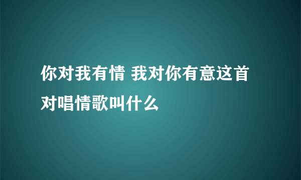 你对我有情 我对你有意这首对唱情歌叫什么