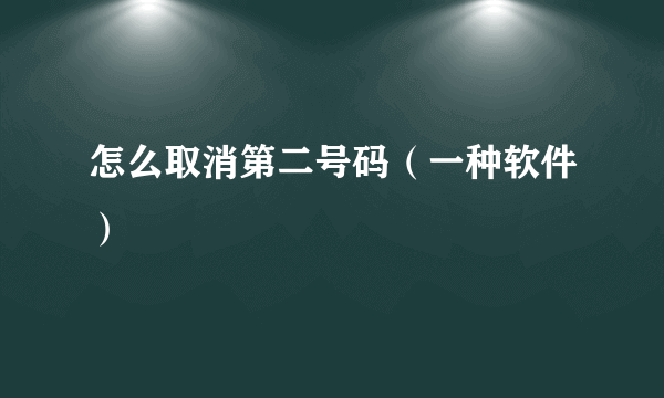 怎么取消第二号码（一种软件）