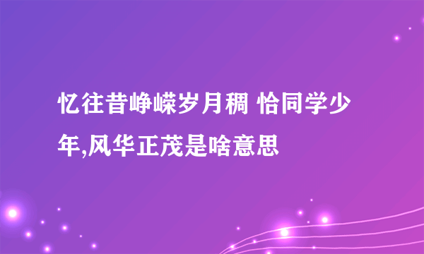 忆往昔峥嵘岁月稠 恰同学少年,风华正茂是啥意思