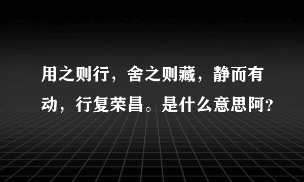 用之则行，舍之则藏，静而有动，行复荣昌。是什么意思阿？