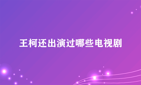 王柯还出演过哪些电视剧